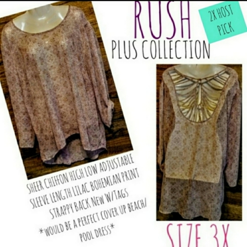 Rush Top Size 3X Sheer High Low Tunic NWT